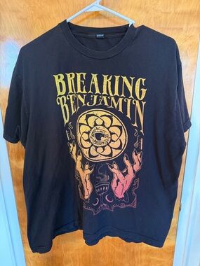 Breaking Benjamin 2019 Tour Black Graphic Band Tee with Yellow & Pink Artwork